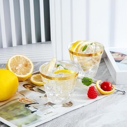 Ciaell 200PCS Gold Plastic Cups - 9Oz Heavy Duty Disposable Clear Plastic Cups with Gold Rim for Wine, Cocktail, Party & Wedding & Thanksgiving