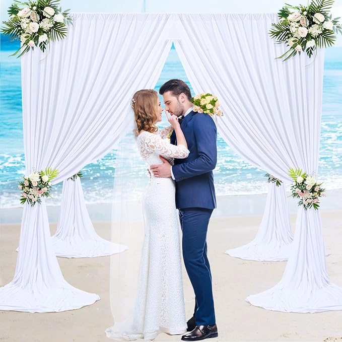 10x10 White Backdrop Curtain for Parties Wedding Wrinkle Free White Photo Curtains Backdrop Drapes Fabric Decoration for Baby Shower 5ft x 10ft,2 Panels