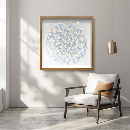 BrightA Rainbow Acrylic Mosaic Wall Art - Multicolor Circular Design with Layered Translucent Panels, Modern Geometric Decor for Living Room and Bedroom in Natural Wood Frame 31.5"x31.5"