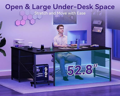 AODK L Shaped Gaming Desk with 4 Drawers, 67" Reversible Home Office Desks with Power Outlets, L Shaped Computer Desk with USB Charging Port and Host Stand, Corner Desk, Easy to Assemble, Black