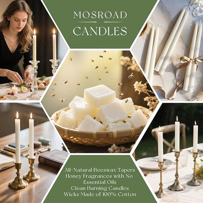 24 Packs Beeswax Taper Candles White, 9 Inch Long Natural Beeswax Candlesticks - 10 Hour Burn Time - Smokeless & Dripless Taper Candles for Table Decor, Unscented Bee Wax Tapered Candle