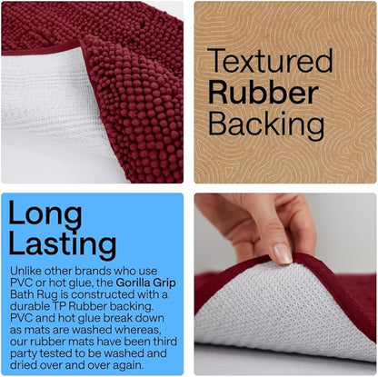GORILLA GRIP Bathroom Rug Sets, Soft Chenille 2 Piece Area Rugs Set, Toilet Base Mat and 30x20 Carpet, Absorbent Microfiber Washable Mats Dry Quickly, Home Décor and Bath Room Accessories, Burgundy