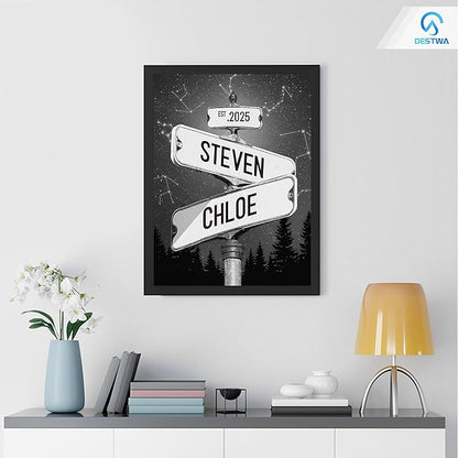 Personalized Vintage Street Sign For Couples, Custom Street Sign Canvas Poster Wall Art With Names, Gift For Valentine