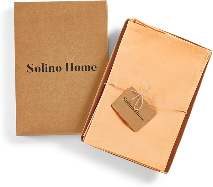 Solino Home Linen Napkins Set of 4-100% Pure Linen Peach Dinner Napkins Cloth 20 x 20 Inch - Fete, Handcrafted and Machine Washable
