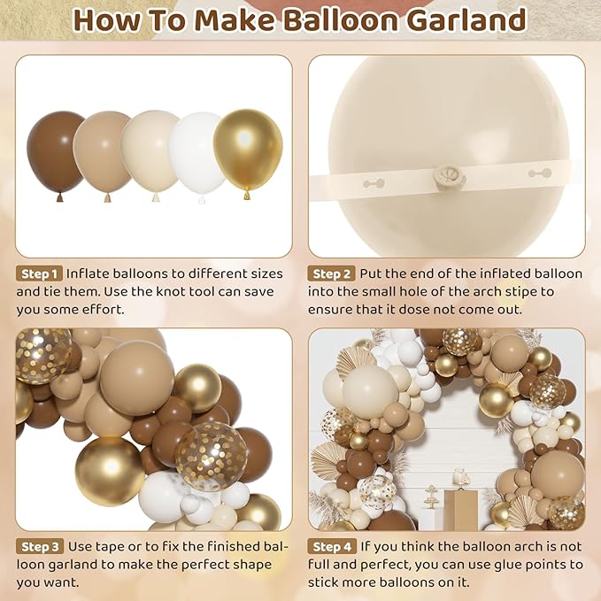 Ouddy Party Brown Balloons Arch Garland Kit, Different Sizes 18 12 10 5 Inch Brown Nude Gold Boho Neutral White Latex Metallic Confetti Balloon for Bear Baby Shower Safari Birthday Party Decorations