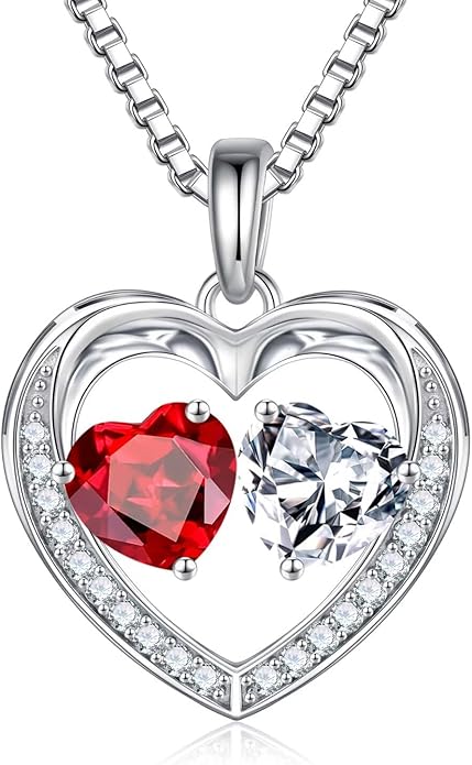 Iefil Christmas Gifts for Women Wife - 925 Sterling Silver Heart Birthstone Necklace, Anniversary Birthday Gifts for Women Wife Girlfriend Mom, Birthstone Jewelry Gift for Her