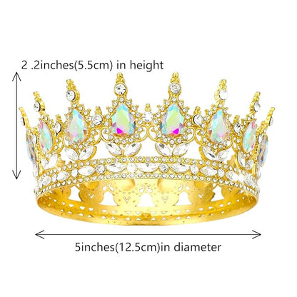 Queen Crown Rhinestone Wedding Crowns and Tiaras for Women Costume Party Hair Accessories Princess Birthday Crown Crystal Bridal Crown (Gold Crown-A+B)