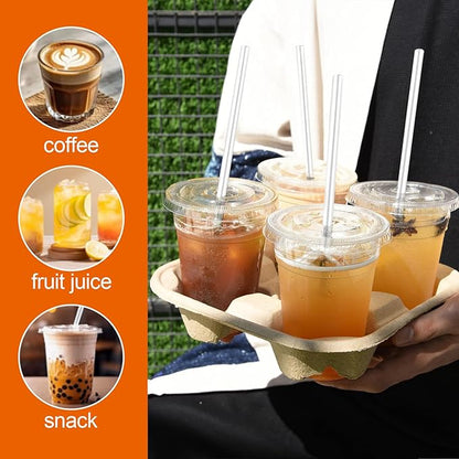 16 oz 100 Pack Clear Plastic Cups with Lids and Straw,leak-proof durable,To-Go Cold Coffee Cups,Disposable Cold Drink Cups for Parties, Outdoor Events, Cafes, and Smoothies