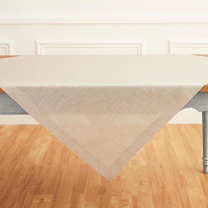 Solino Home Light Natural Linen Tablecloth 52 x 52 Inch - 100% Pure Linen Square Table Throw - Athena, Machine Washable Tablecloth for Fall, Autumn, Holiday