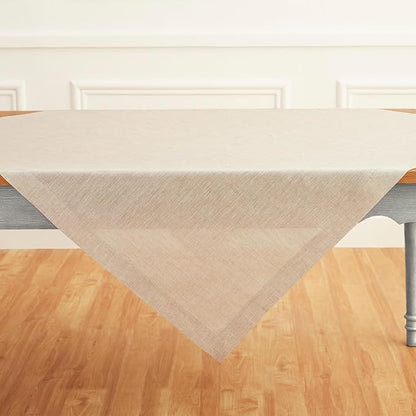 Solino Home Light Natural Linen Tablecloth 52 x 52 Inch - 100% Pure Linen Square Table Throw - Athena, Machine Washable Tablecloth for Fall, Autumn, Holiday