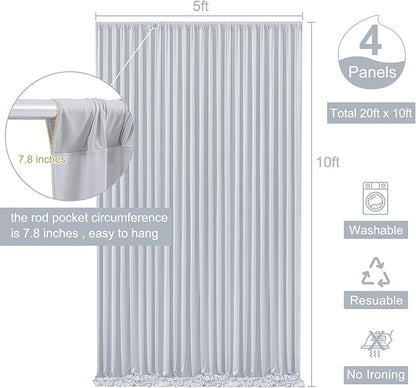 4 Panels Silver Grey Backdrop Curtain for Parties Wedding Wrinkle Free Silver Grey Photo Curtains Backdrop Drapes Fabric Decoration for Birthday Party Baby Shower 20ft(W) x 10ft(H)