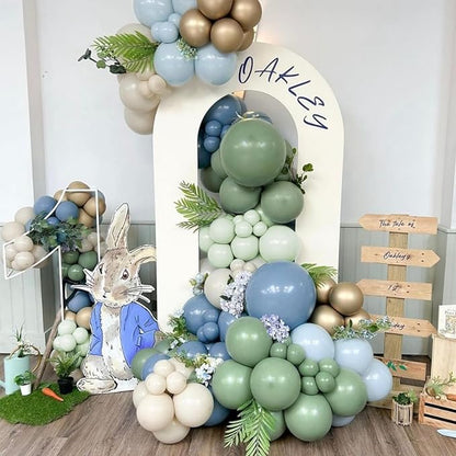 Dusty Blue Sage Green Balloon Arch Kit 139Pcs Fog Blue Pastel Green White Sand Balloons for Baby Shower Birthday Jungle Safari One Silly Goose Theme Wedding Bride Party Decorations for Boy Girl Adult