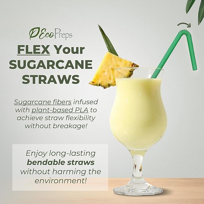 Colorful, Flexible Biodegradable Sugarcane Straws, 120 Count | 100% Compostable, Plastic-Free, Eco-Friendly Drinking Straws for Cold Drinks | 7.8" Bendable, Multi-Color Disposable Straw Set