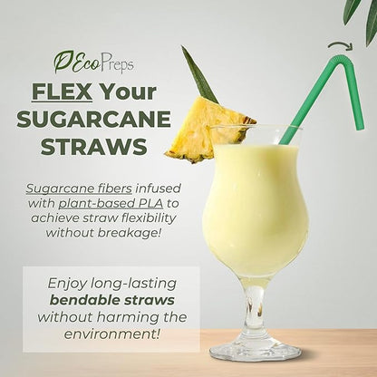 Colorful, Flexible Biodegradable Sugarcane Straws, 120 Count | 100% Compostable, Plastic-Free, Eco-Friendly Drinking Straws for Cold Drinks | 7.8" Bendable, Multi-Color Disposable Straw Set