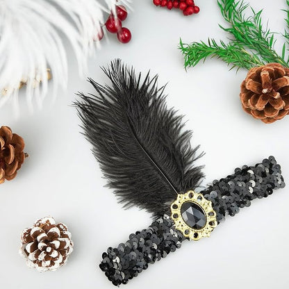 Feather Headpiece Sequins Headbands 1920s Flapper Showgirl Headpieces for Women Girls Carnival Party Accessories