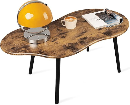 Small Coffee Table Cloud Shape Coffee Table Industrial Wooden Irregular Center Floor Low Table Mid Century Decorative Furniture for Living Room Small Spaces Office Glossy Brown