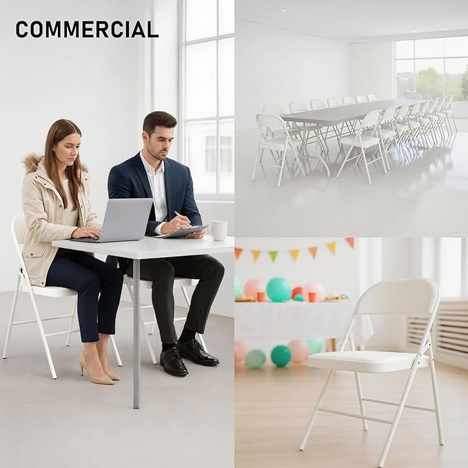 SEALAMB 30 Pack White Folding Chairs with Padded Seats & Cushion, Durable Metal Foldable Chairs for Wedding Party, Commercial Chairs for Office School Church Events, 330lb Capacity (White-PU, 30 Pack)