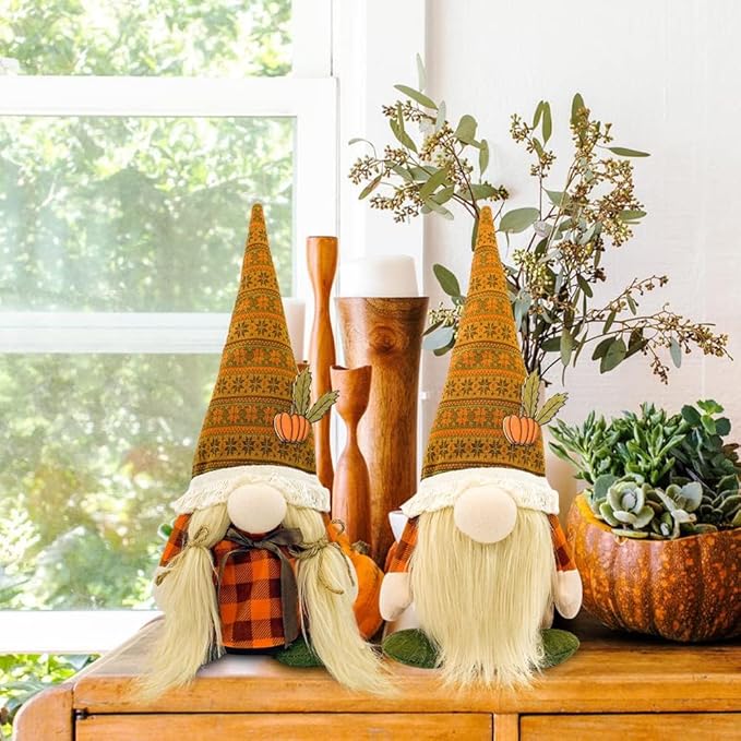 Thanksgiving Decorations for Home - Fall Decor - Cute Thanksgiving Gnomes Plush Doll for Office, Indoor, Living Room, Tiered Tray, Harvest Table Supplies - Autumn Birthday Gifts Basket Ideas for Women