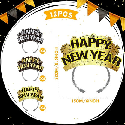 KKBES 12 Pieces Happy New Year Headbands, New Years Eve Party Hats, 2026 New Years Eve Party Supplies