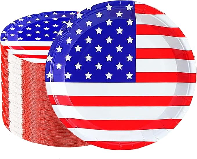 50Pcs 4th of July Paper Plates,4th of July Themed American Flag Patriotic Party Supplies,7inch American Flag Paper Plates,for Patriotic Party Veterans Memorial Day 4th of July Independence Day Decor