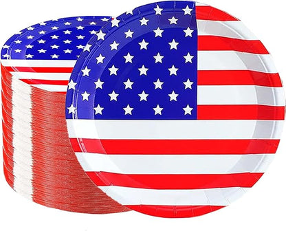 50Pcs 4th of July Paper Plates,4th of July Themed American Flag Patriotic Party Supplies,7inch American Flag Paper Plates,for Patriotic Party Veterans Memorial Day 4th of July Independence Day Decor