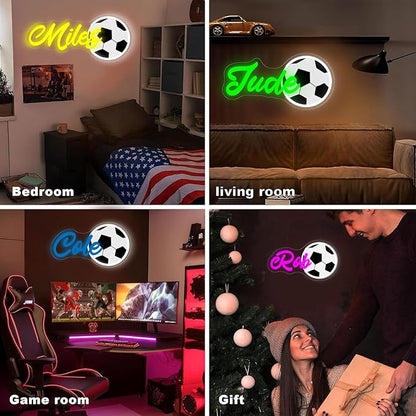 Custom Name Neon Sign, Personalized Soccer Neon Light for Wall Decor, Customizable Sports Led Light Up Signs for Soccer Player Present Kids Boys Bedroom Birthday Party Man Cave Bar Fans Club