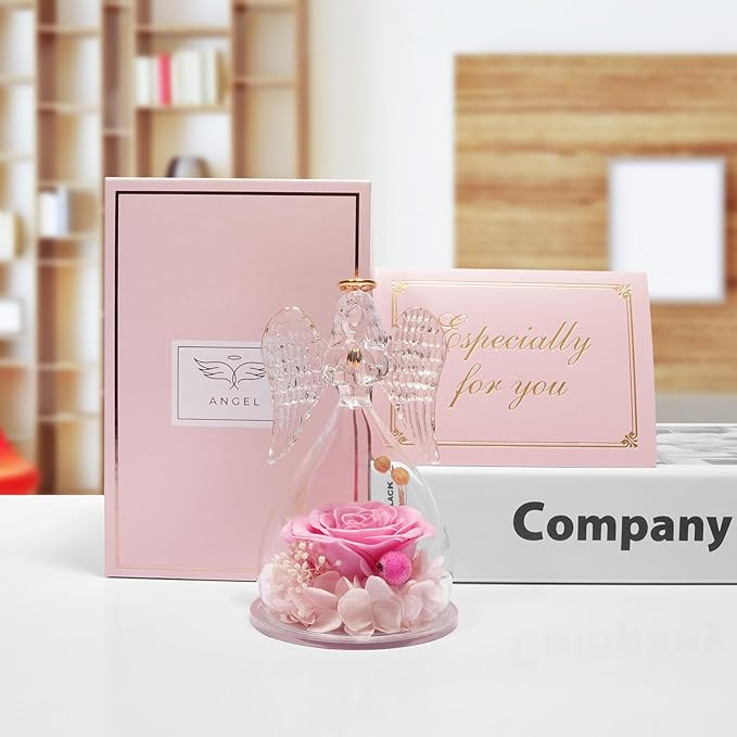 Miofula Preserved Flower Rose Birthday Gifts for Mom, Angel Figurines with Forever Real Rose Gifts for Her Mom Grandma, Angels Gifts for Mothers Day Christmas Anniversary Thanksgiving Birthday Gifts