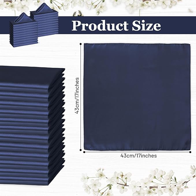 Bailarina 80 Pack Navy Blue Satin Napkins,17x17 Inches Wedding Napkins Square Soft Silky Table Napkins Bulk Decorative Elegant Cloth Napkin for Party Decoration, Banquet,Wedding,Graduation