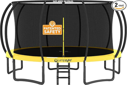 JUMPZYLLA Trampoline Outdoor 8FT 10FT 12FT 14FT 15FT 16FT with Enclosure and Ladder, ASTM Approved Recreational Trampoline for Kids and Adults, Anti-Rust Coated Frame
