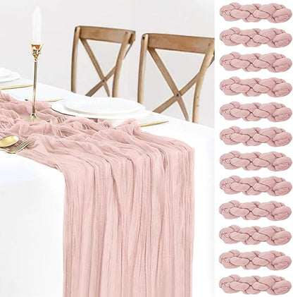 12 Pack Dusty Pink Cheesecloth Table Runner 120 Inches 10FT Sheer Pink Cheese Cloth Table Runner for Wedding Baby Shower Tea Party Boho Thanksgiving Home Decorations