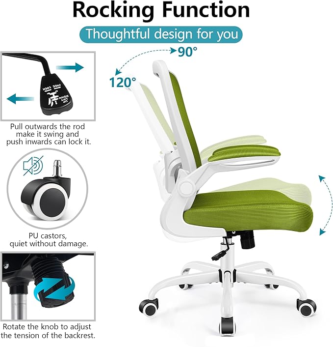 FelixKing Office Chair, Ergonomic Desk Chair Breathable Mesh Chairs Adjustable High Back Lumbar Support Flip-up Armrests, Executive Rolling Swivel Comfy Computer Chairs Home Office Avocado Green