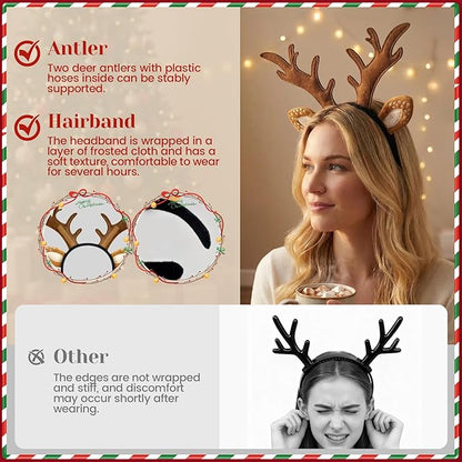 Reindeer Antlers Headband for Women - Cute Fluffy Deer Ears Realistic Headband, Christmas Party Cosplay Accessories Costume Supplies