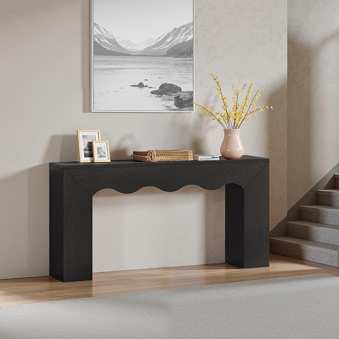 Tribesigns 63" Farmhouse Console Table, Wooden Couch Table Behind Sofa with Storage, Long Entryway Sofa Station, Narrow Console Stand with Base, Hallway Stand for Entryway, Living Room (1, Black)