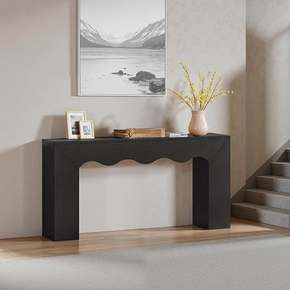 Tribesigns 63" Farmhouse Console Table, Wooden Couch Table Behind Sofa with Storage, Long Entryway Sofa Station, Narrow Console Stand with Base, Hallway Stand for Entryway, Living Room (1, Black)