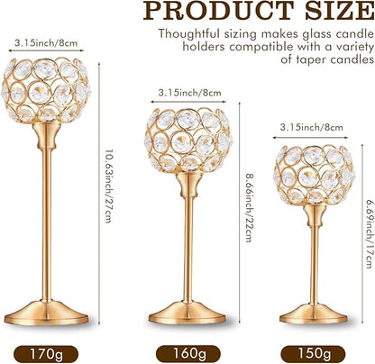 Crystal Candle Holders Set of 3 for Wedding Centerpieces Gold Or Silver Candle Holders Bulk Decorative Tealight Candle Holder for Wedding, Party,Table Centerpieces Decoration (Golden, 2 Sets(6 Pcs))