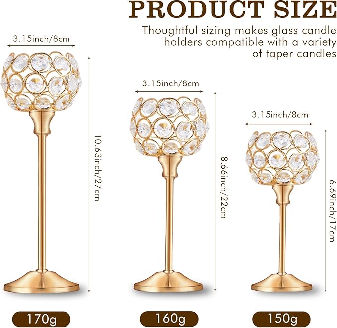 Crystal Candle Holders Set of 3 for Wedding Centerpieces Gold Or Silver Candle Holders Bulk Decorative Tealight Candle Holder for Wedding, Party,Table Centerpieces Decoration (Golden, 4Sets(12 Pcs))