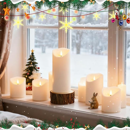 Flameless Candles with Remote, Battery Operated Flickering Flameless Candles, LED Candles with Timer 2/4/6/8H, with Realistic LED Candles Set of 9 (D3 x H 3" 4" 5" 6" 7") (White)