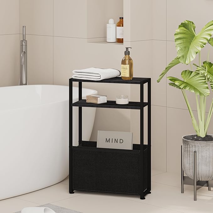 Narrow Side Table, Slim Side Table with Magazine Rack, Bathroom Table for Small Spaces, Narrow Bedside Table for Living Room, Bedroom | with Magazine Rack, Bathroom Table, for Small Spaces, for Living Room, Bedroom