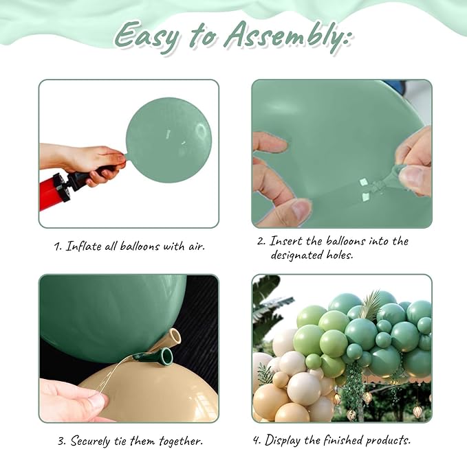Sage Green Brown Balloon Arch Kit, 122Pcs Avocado Dusty Green Apricot Sand White Tan Balloons for Boy Girl Neutral Safari Baby Shower Woodland Birthday Dinosaur Party Summer Decorations