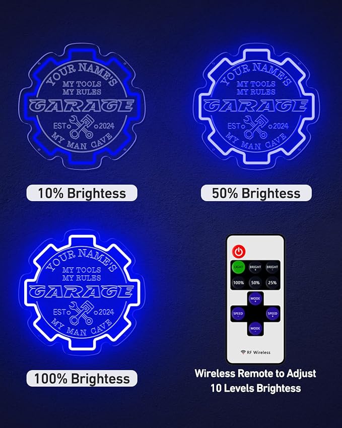 Custom Garage Neon sign for Wall Decor with Timing Remote, Personalized Gear Garage LED Neon Light for Man Cave, Home Bar, Workshop, Son Dad Birthday Gift BLUE