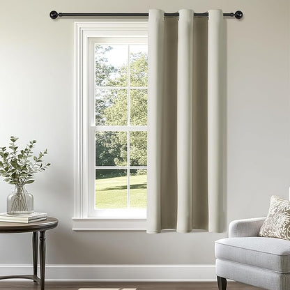 ChrisDowa Small Window Curtains 50 inches Long for Bedroom - Grommet Short Thermal Insulated Room Darkening Curtains for Kitchen (1 Panel, Beige, 29 x 50 Inch)