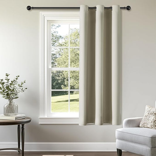 ChrisDowa Small Window Curtains 50 inches Long for Bedroom - Grommet Short Thermal Insulated Room Darkening Curtains for Kitchen (1 Panel, Beige, 29 x 50 Inch)