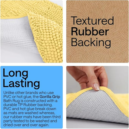 GORILLA GRIP Bath Rug Mat, Thick Soft Absorbent Chenille, Rubber Backing Quick Dry Microfiber Mats, Machine Washable Rugs for Shower Floor, Bathroom Runner Bathmat Accessories Décor, Contour, Yellow
