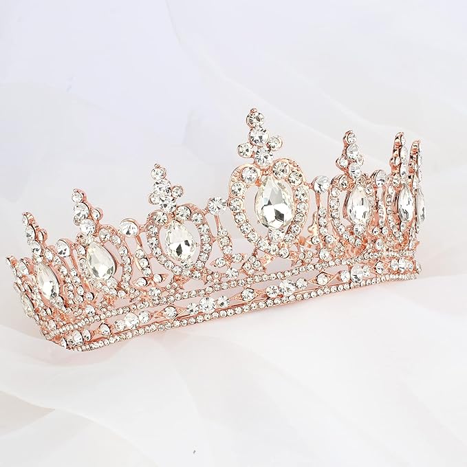 COCIDE Queen Crown for Women Rose Gold Crystal Tiara and Crown for Girl Rhinestones Hair Accessories for Wedding Bride Birthday Party Prom Bridal Bridesmaid (Clear Crystal + Rose Gold Tiara)