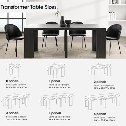 Transformer Table - Solid Wood Extendable Dining Table, Seats 2-12, Expandable Dining Room Table, Space-Saving Furniture, Kitchen and Dining Room Furniture (Black, Table + Coffee Table)