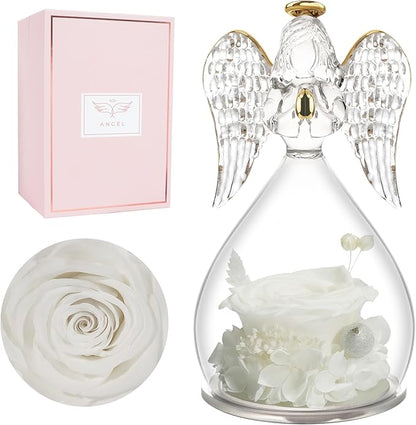 Miofula Preserved Flower Rose Birthday Gifts for Mom, Angel Figurines with Forever Real Rose Gifts for Her Mom Grandma, Angels Gifts for Mothers Day Christmas Anniversary Thanksgiving Birthday Gifts