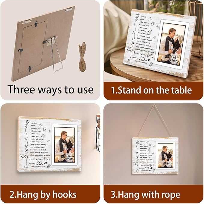 Couple Picture Frames Romantic Gifts for Her Couple Gifts for Wedding Anniversary Engagement Bridal Shower Marriage Bible Verse Love Photo Frame,Newlywed Religious Wedding Gift Wall Tabletop Decor