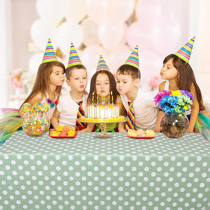 Kesfey 3 Pack Sage Green Polka Do Table Cloths 54 x 108 Inch Sage Green and White Dots Tablecloth Disposable Plastic Sage Green Tablecover Waterproof Rectangle Picnic Table Covers for Birthday Party