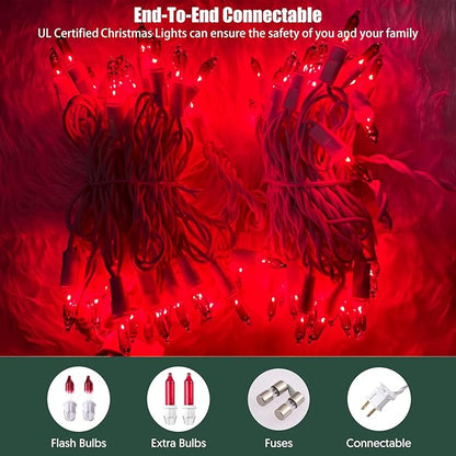 Christmas Lights 100 Count Red Christmas Tree String Lights with White Wire for Outdoor Indoor Christmas Decorations Wedding Decorations Valentines Day Decor,UL Certified (21feet)