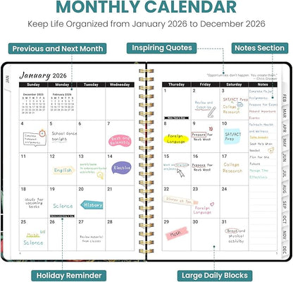 2026 Planner, Weekly and Monthly Planner for Women, Jan 2026 - Dec 2026 Pretty 2026 Calendar Planner with Monthly Tabs, Inner Pocket, Spiral Binding, Perfect for Office Home School - 6.3" x 8.5", Cactus Garden